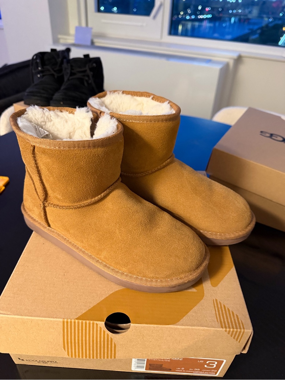 Koolaburra Chestnut/Tan Shearling-Lined Kids Ankle Boots